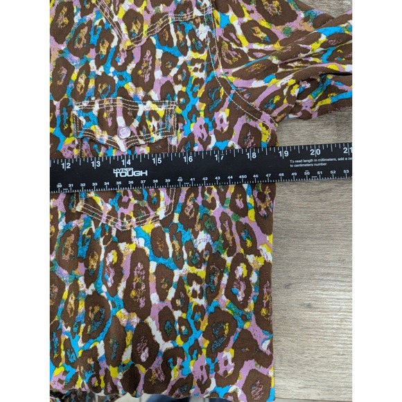 Rock 47 Wrangler Western Shirt Pink Rhinestone Snap Brown Turquoise Size Large - Picture 4 of 10